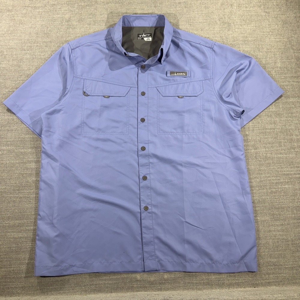 Habit Fishing Shirt Mens Large Blue Excellent Short Sleeve Vented UPF 40+ 0831